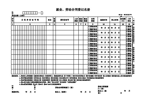 就业、劳动合同登记名册------6号表(免费下载)