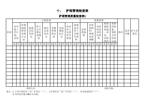 护理管理质量检查表