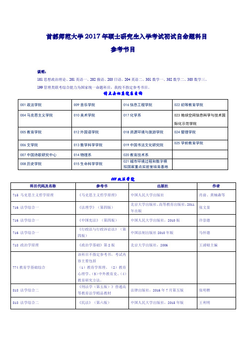 首都师范大学2017年硕士研究生入学考试初试自命题科目