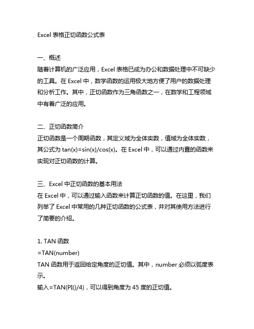 excel表格正切函数公式表