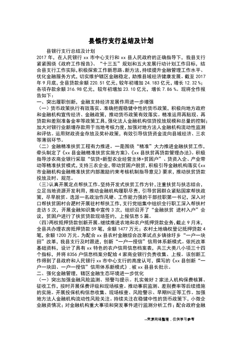 县银行支行总结及计划