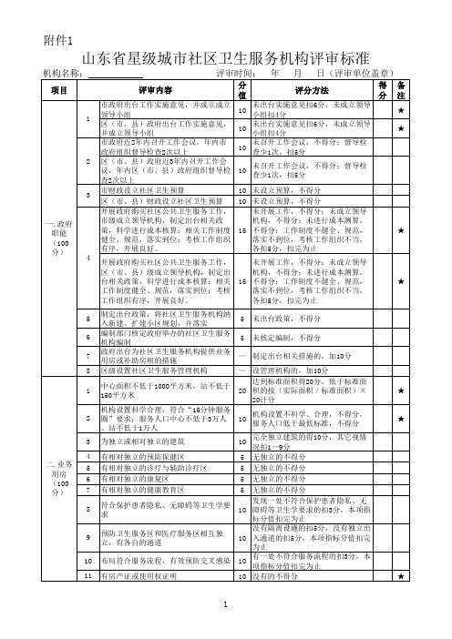 山东省星级城市社区卫生服务机构评审标准