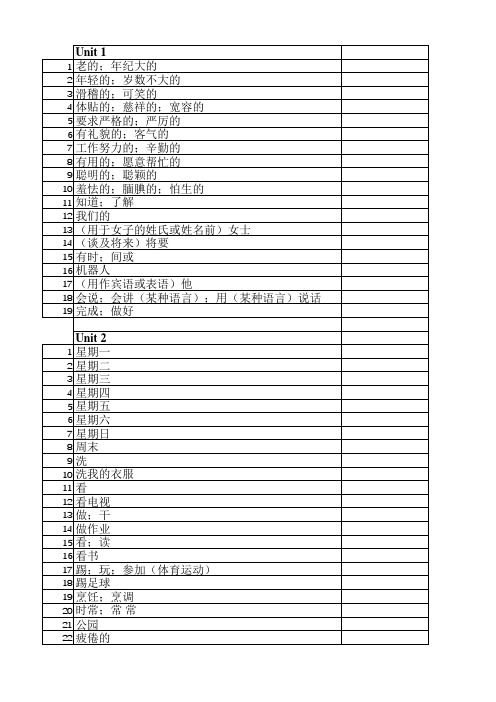 PEP五年级上册英语单词听写