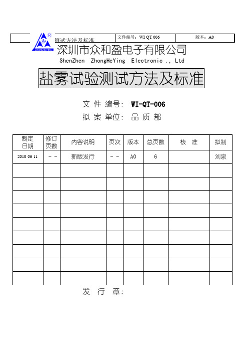 盐雾试验测试方法及标准