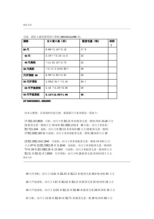 标准集装箱规格尺寸