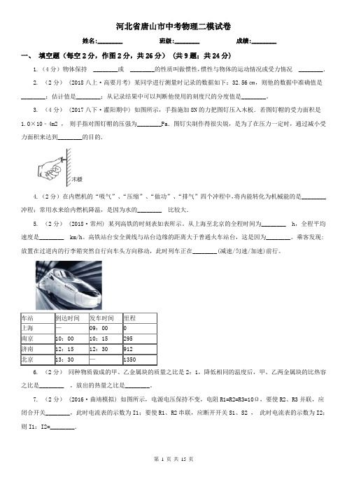 河北省唐山市中考物理二模试卷