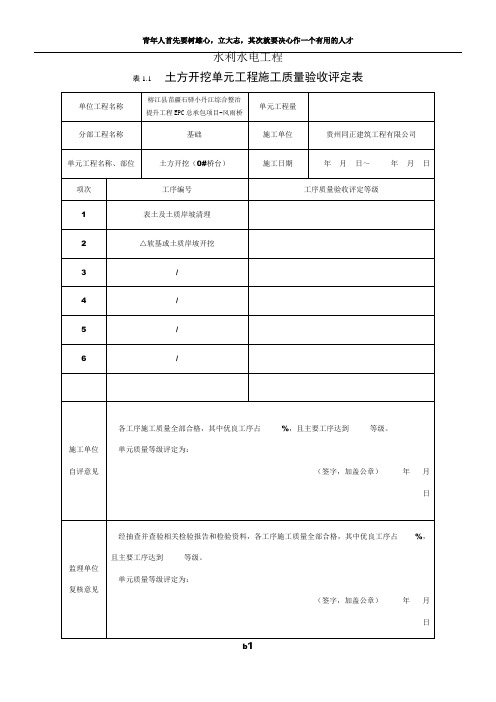 土方开挖单元工程施工质量评定表