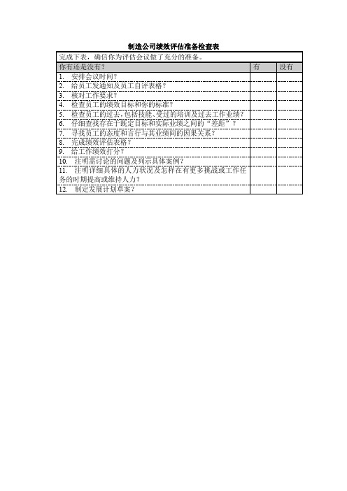 制造公司绩效评估准备检查表