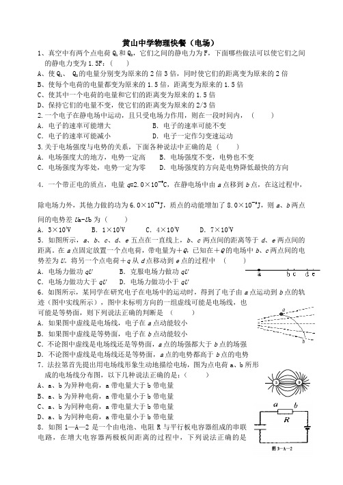 黄山中学高二物理资料——物理快餐2(电场部分)