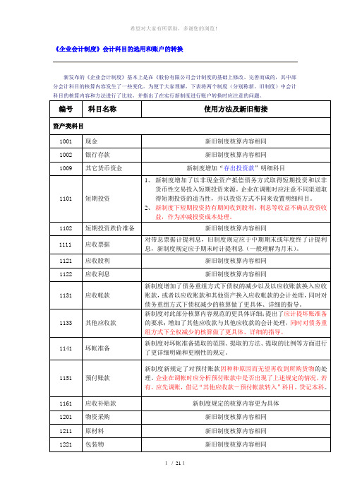 新旧会计制度对照表