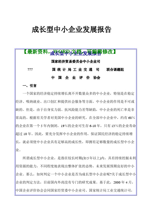 成长型中小企业发展报告 