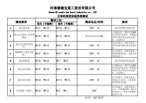 分体空调测试工况要求