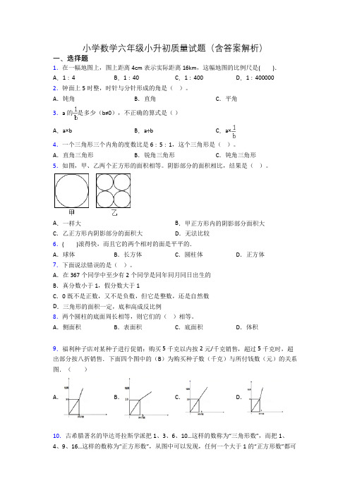 小学数学六年级小升初质量试题(含答案解析)