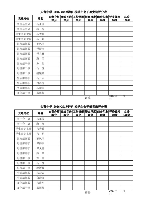 学生干部评分表