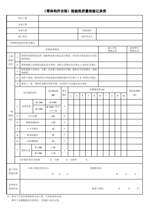 (塔体构件安装)检验批质量检验记录表