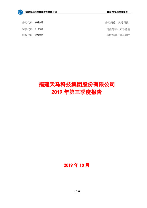 天马科技 2019 第三季度财报