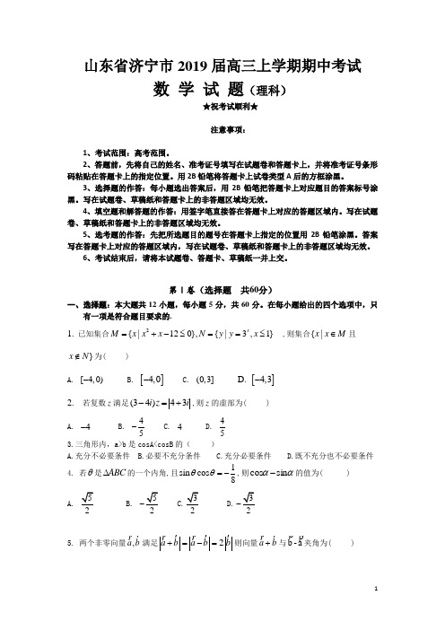 山东省济宁市2019届高三上学期期中考试数学(理)试题