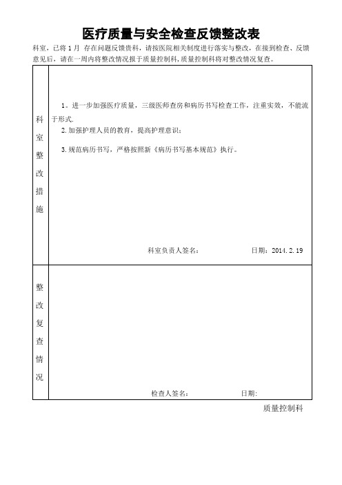 医疗质量与安全检查反馈整改表【范本模板】