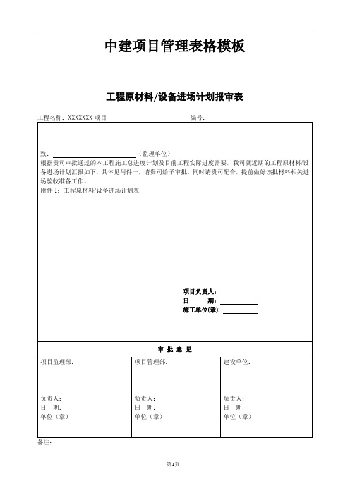 中建项目管理表格模板