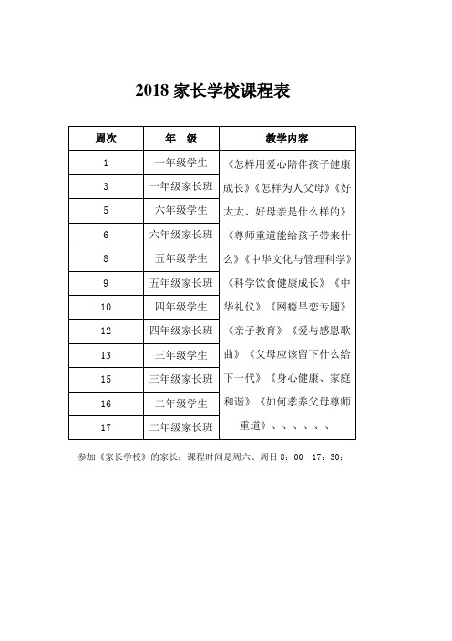 家长学校课程表