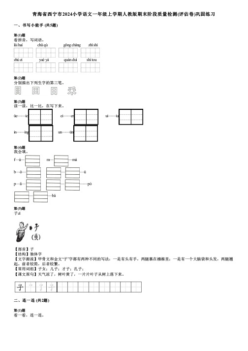 青海省西宁市2024小学语文一年级上学期人教版期末阶段质量检测(评估卷)巩固练习