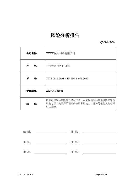 一次性医用外科口罩风险分析报告