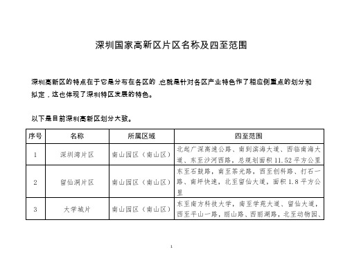 深圳高新区的划分及特点