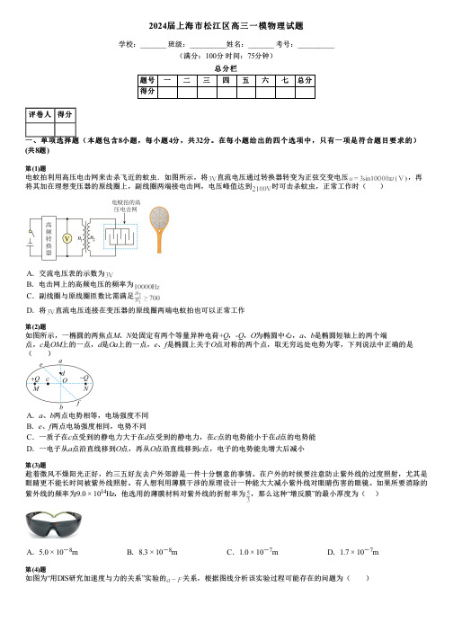 2024届上海市松江区高三一模物理试题