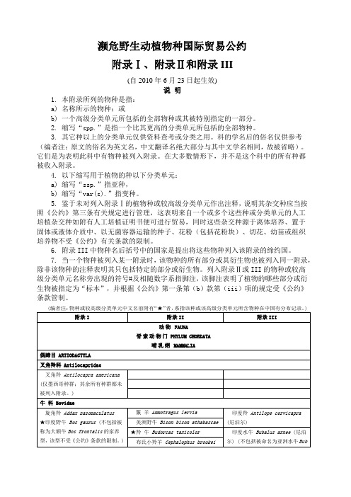 濒危野生动植物种国际贸易公约附录一二三