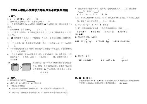 2018人教版小学数学六年级毕业考试模拟试题