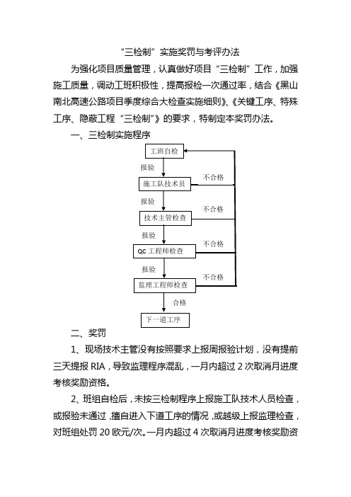 46“三检制”实施奖罚与考评办法