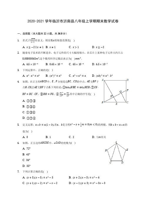 2020-2021学年临沂市沂南县八年级上学期期末数学试卷(含解析)