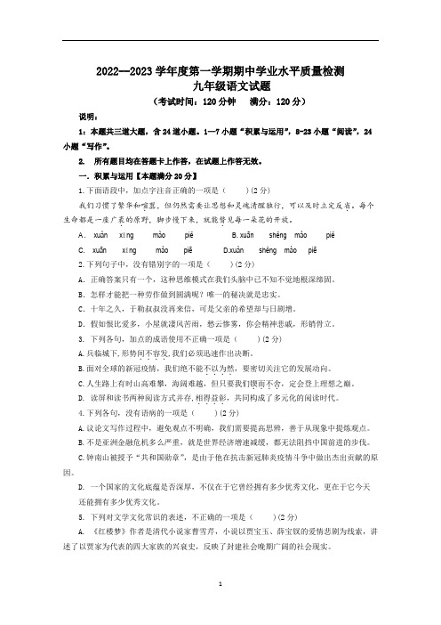 2022-2023学年第一学期质量检测九年级语文试题