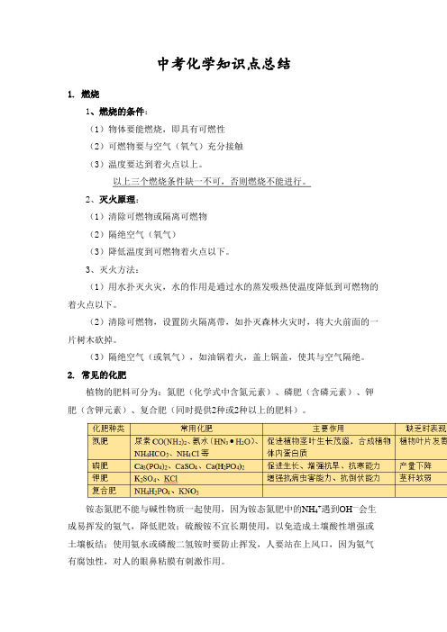 中考化学知识点总结(初中化学备考)_精编