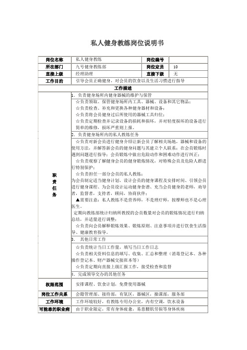 (完整版)私人健身教练岗位说明书