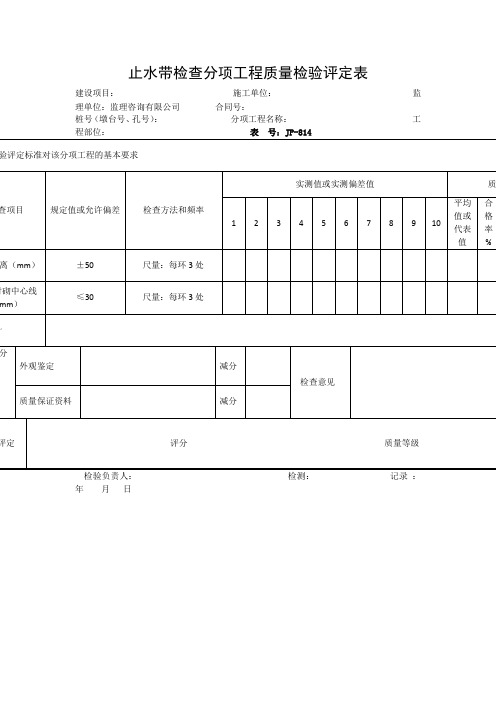 【工程文档】止水带检查分项工程质量检验评定表