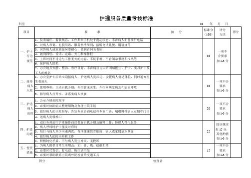 护士服务质量考核标准