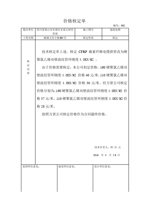 价格核定单