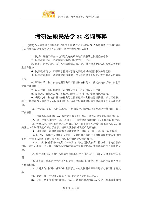 考研法硕民法学30名词解释