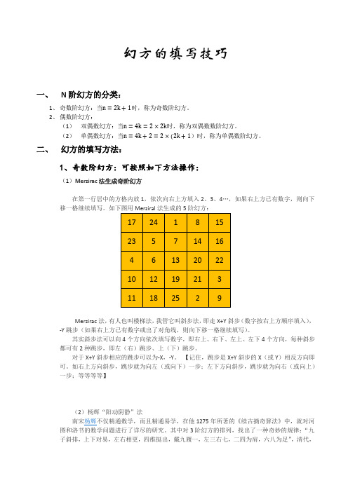 幻方之填法(自我学习总结)