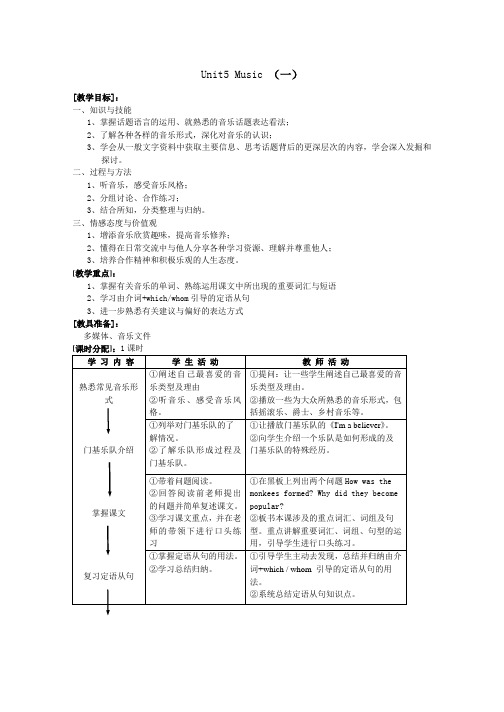 高中英语必修二Unit5_Music教案