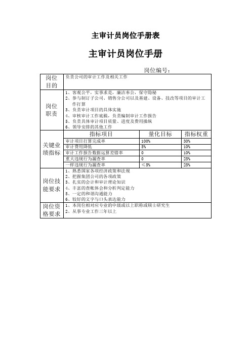 主审计员岗位手册表