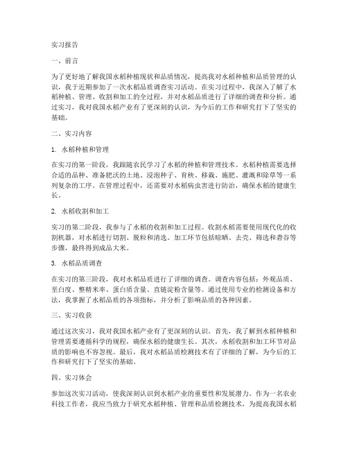 水稻品质调查实习报告