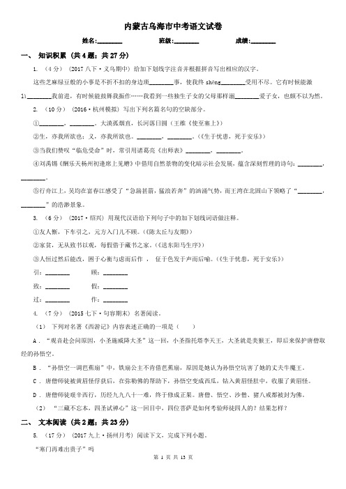 内蒙古乌海市中考语文试卷