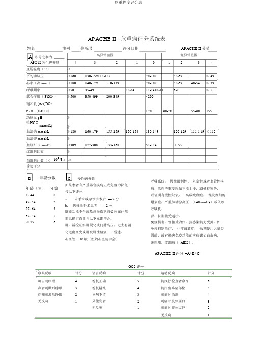 危重程度评分表