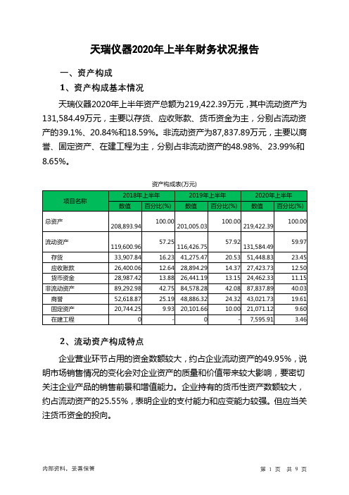 天瑞仪器2020年上半年财务状况报告