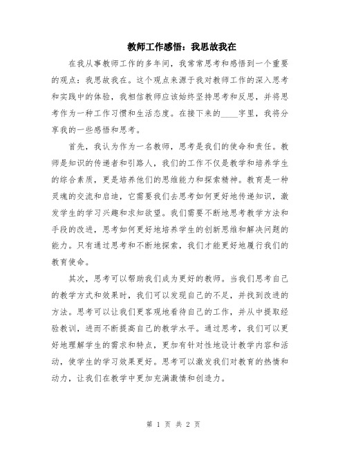 教师工作感悟：我思故我在