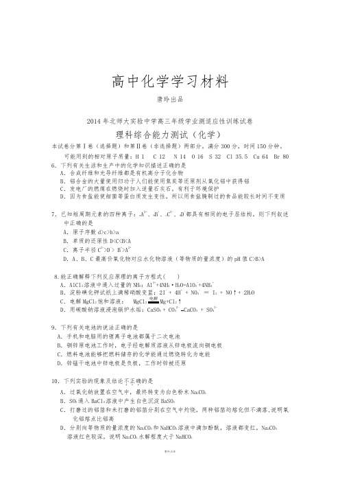 高考化学复习北师大实验中学高三年级学业测适应性训练试卷.docx