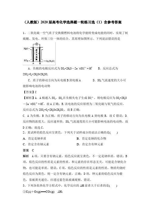 (人教版)2020届高考化学选择题一轮练习选(1)含参考答案