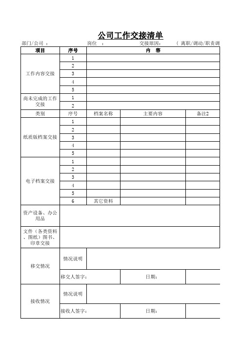 工作交接清单